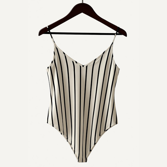 gaze Tops - Gaze Black and White Asymmetrical Bodysuit